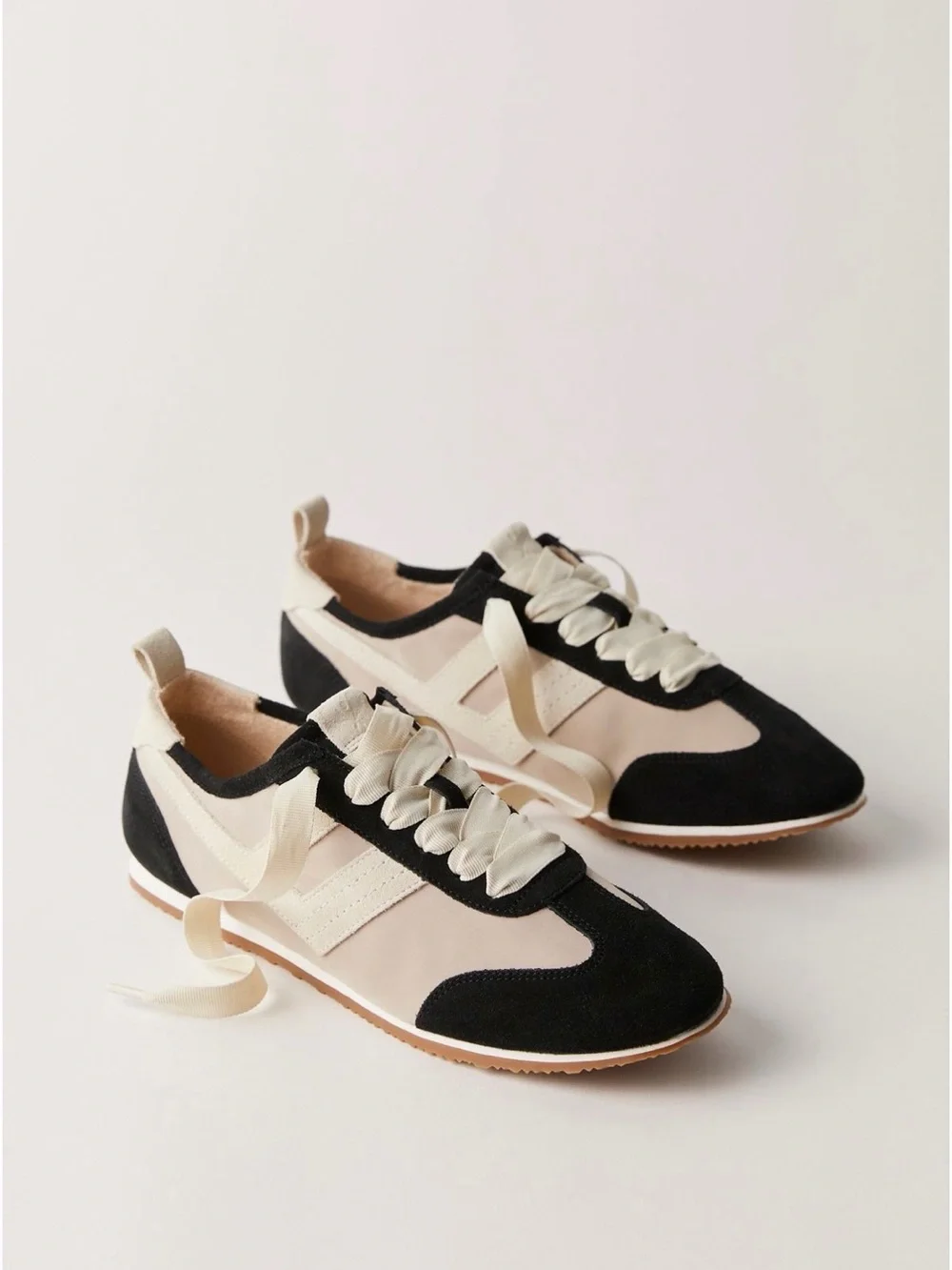Free People Aces Black and Cream Lace-Up Women's Sneakers 7.5